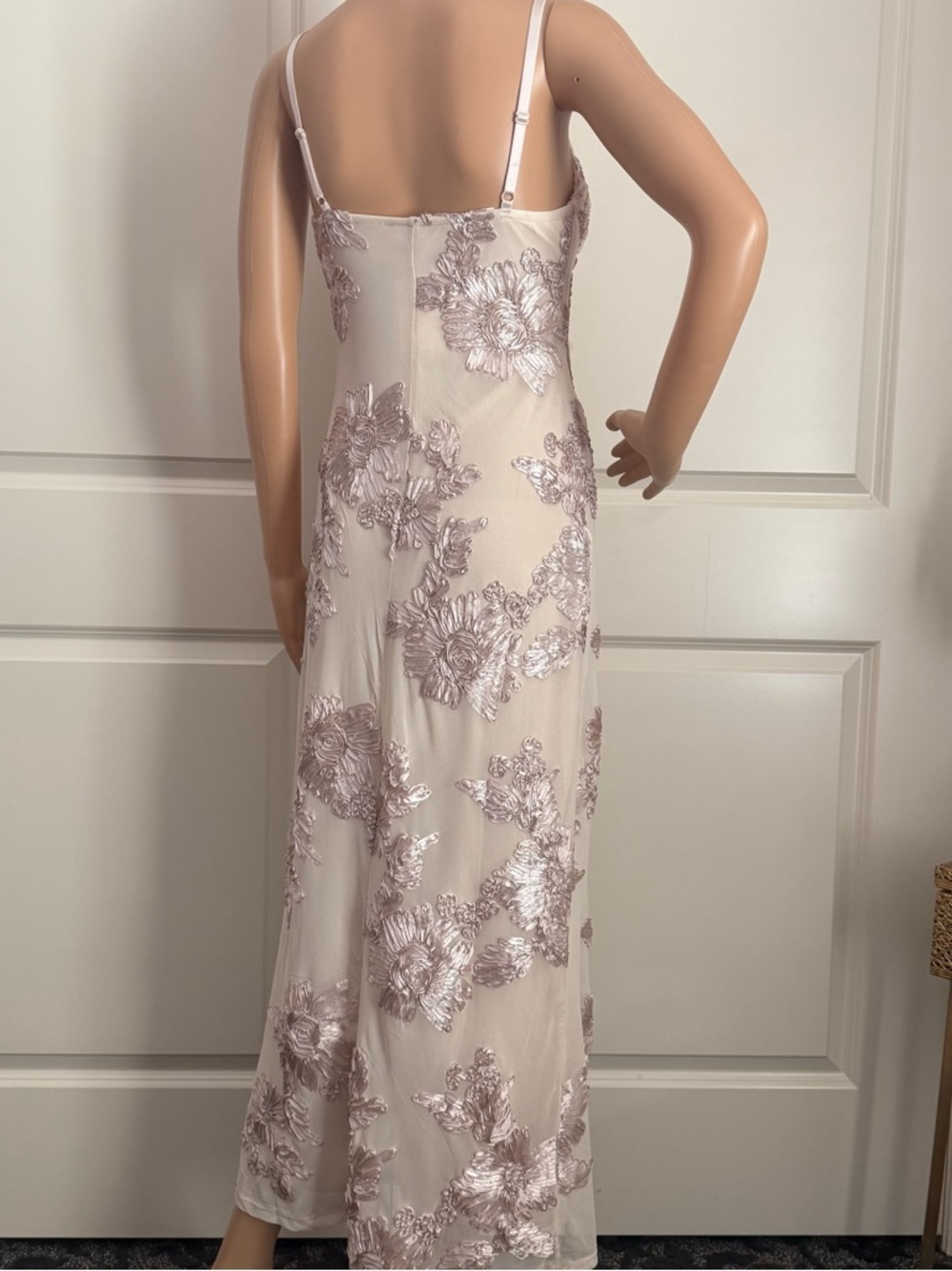 New Elegant Floral Sheer Slip Dress in Champagne - Picture 10 of 10